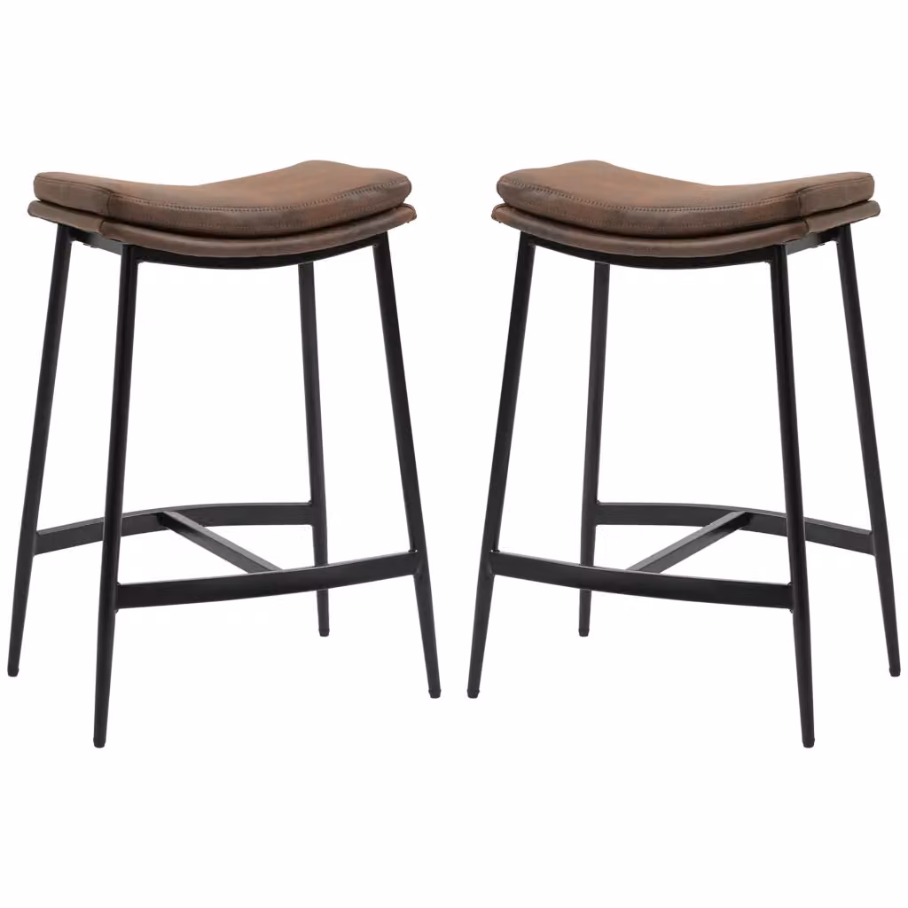 Sgabelli da Bar Minimal in Stile Industriale con Poggiapiedi in Acciaio, Marrone e Nero, L: 48.5 cm, P: 38.5 cm, H: 68.5 cm – 2