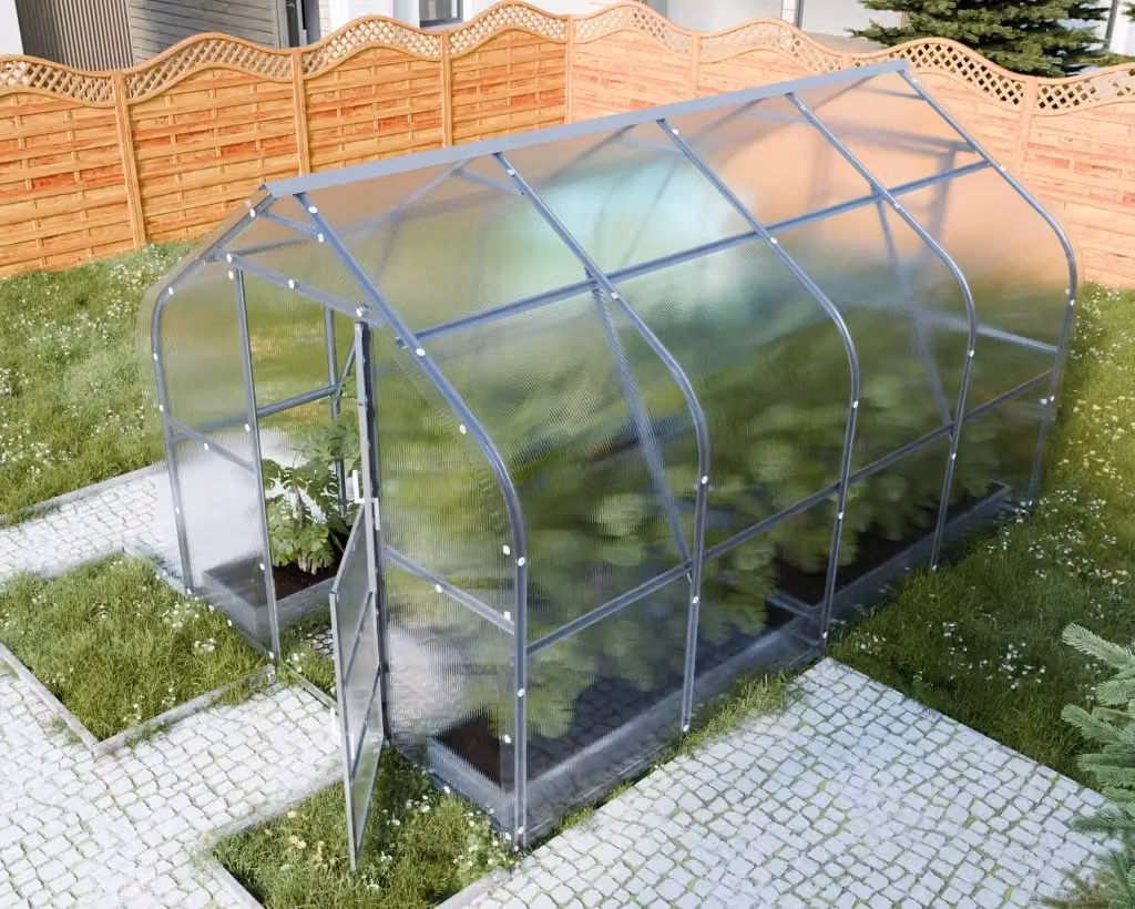Serra da giardino KLASIKA DROP trasparente con rivestimento in policarbonato da 10m2, L: 4 m, P: 2,5 m, H: 2,5 m – 2