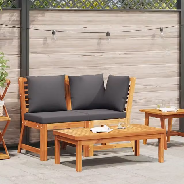 Set Divani Giardino 3pz Cuscini Grigio Scuro Acacia Massello 311835