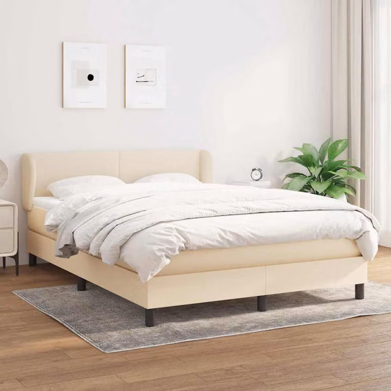 vidaXL Giroletto a Molle con Materasso Ibrido in Tessuto Beige e Bianco L/P/H: 140 x 200 x 88 cm