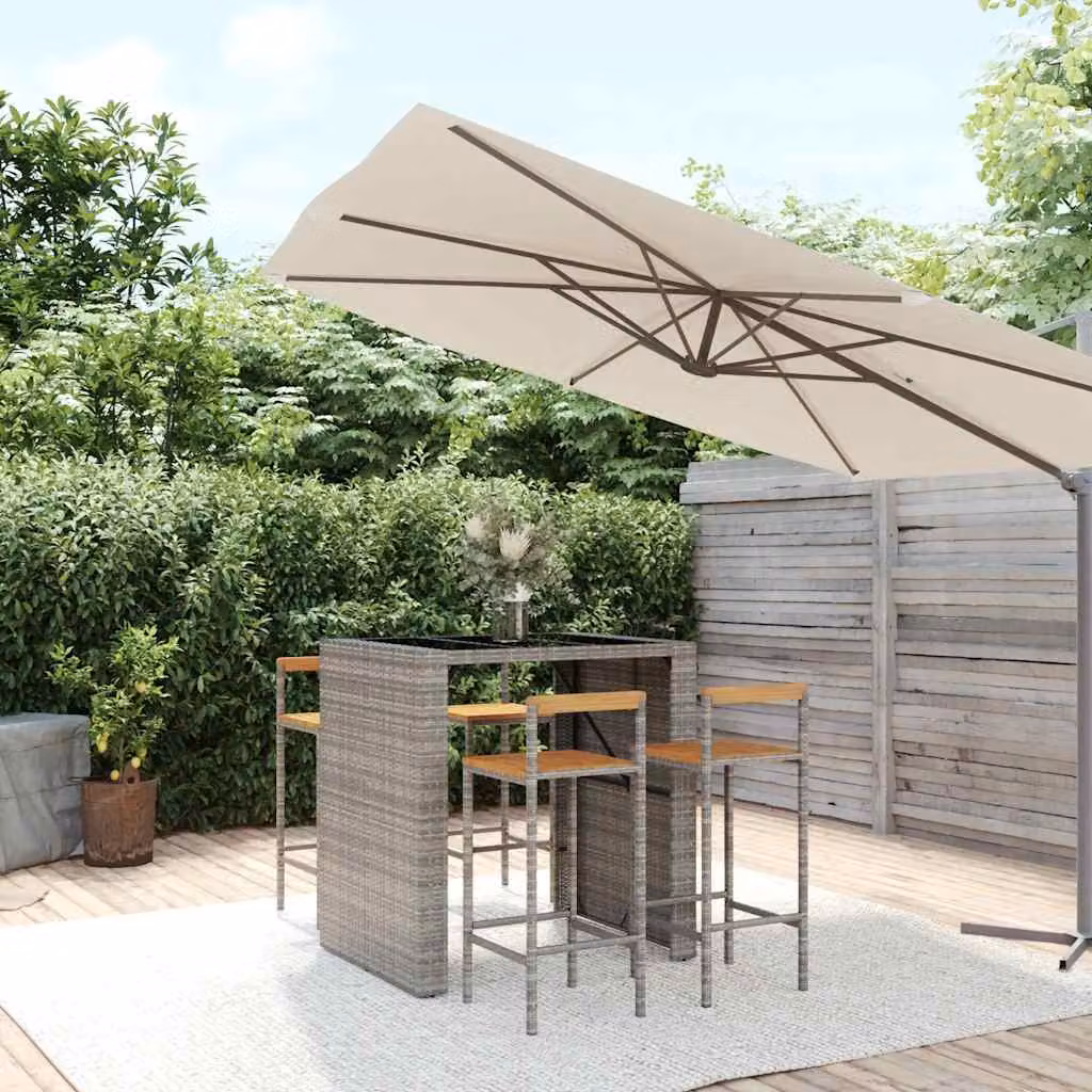Set Bar da Giardino vidaXL in 5 Pezzi Grigio con Polyrattan e Legno di Acacia