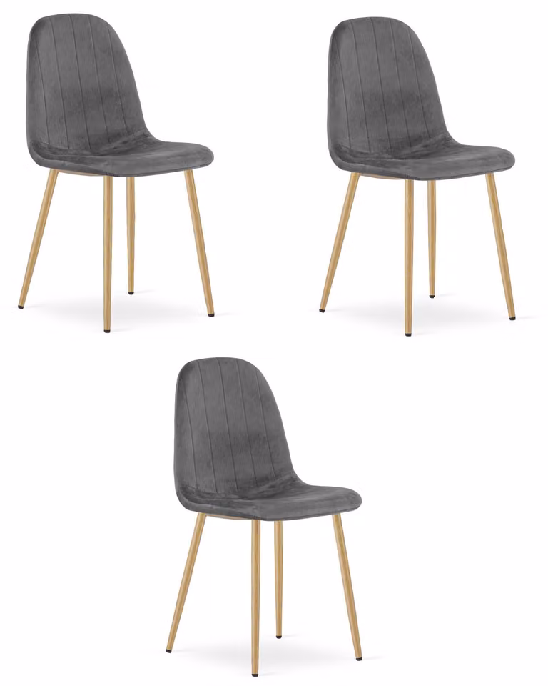 Sedia - Leobert - Padva - Velluto grigio scuro/gambe in rovere - 44,5 x 53 x 87 cm - Set da 3