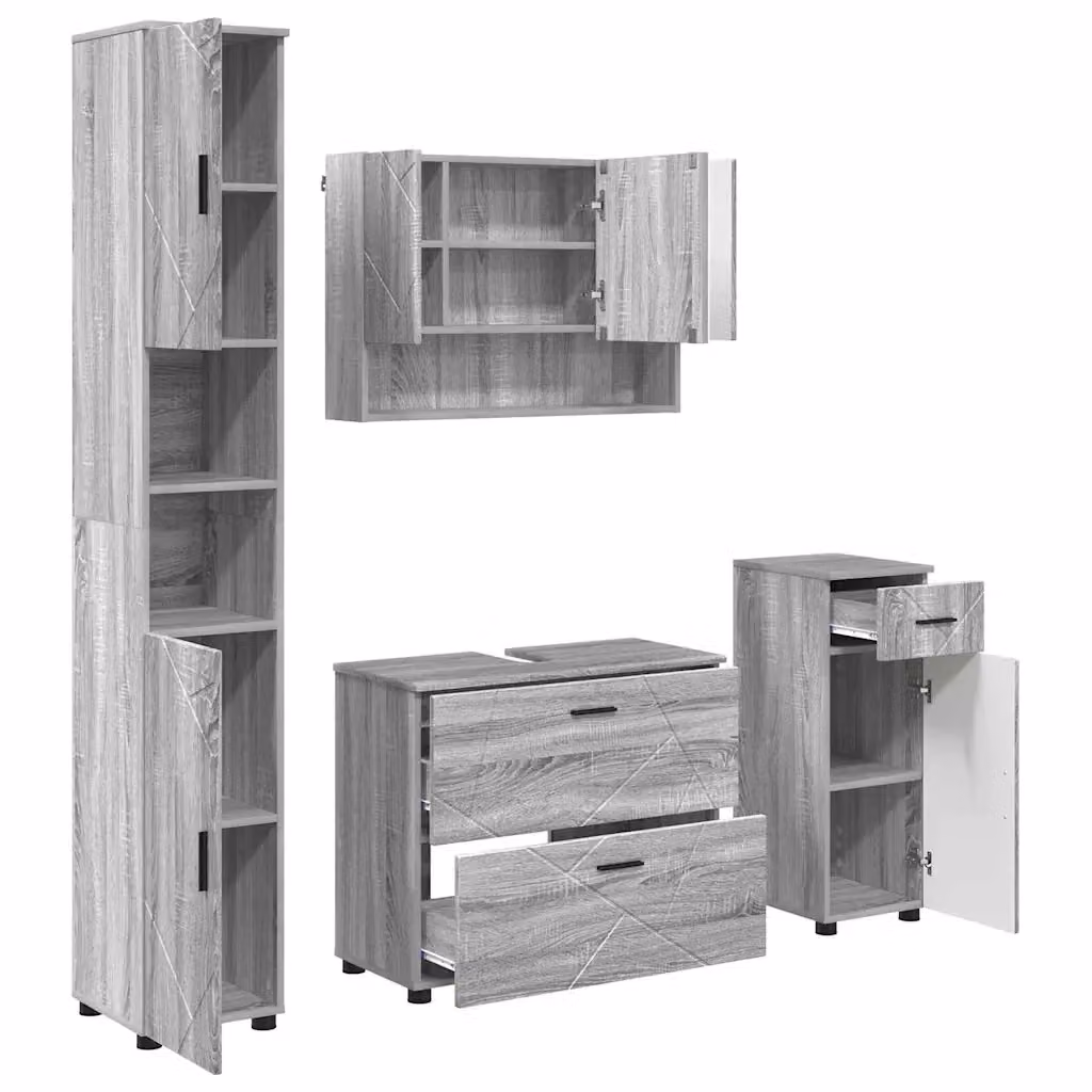 vidaXL Set di mobili per il bagno 4 pezzi Grigio con specchio e cassetti – 2