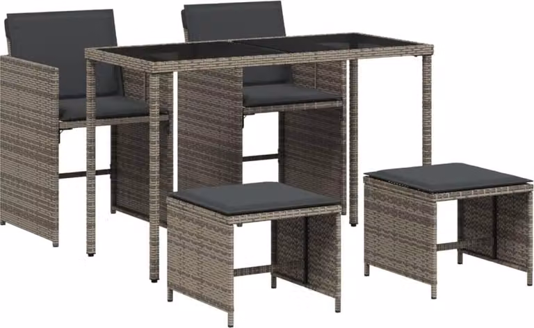 Set da Pranzo da Giardino 5 pz con Cuscini in Polyrattan Grigio