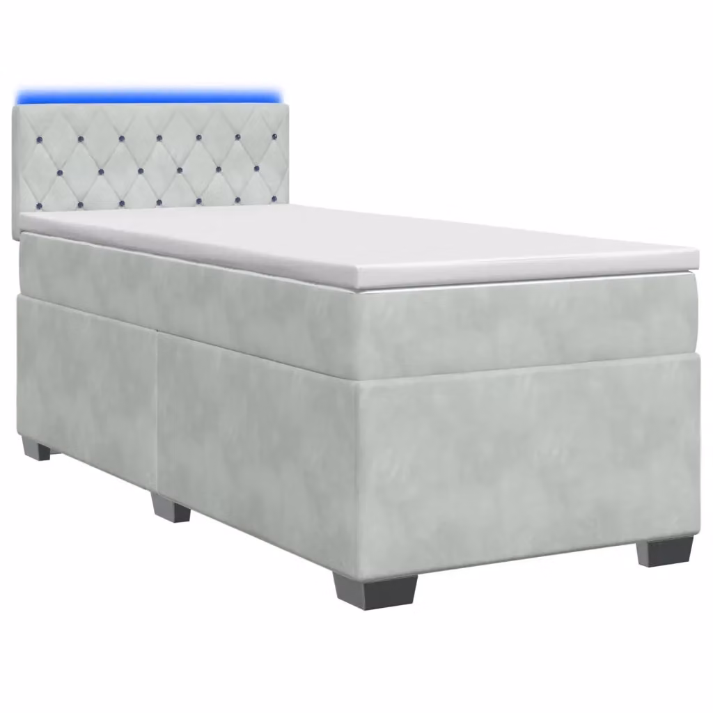 Letto con Box Spring, Materasso Ibrido e Illuminazione LED vidaXL, Grigio Chiaro, L/P/H: 80 x 200 x 140 cm – 2