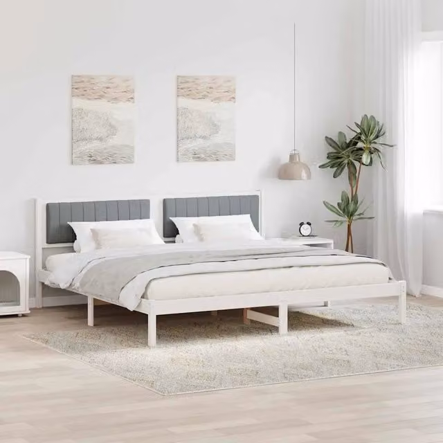 Struttura del letto-Giroletto Grigio chiaro 200 x 200 cm Pino massello 104890