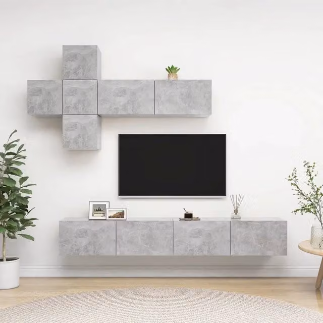 Set di Mobili Porta TV 7 pz Grigio Cemento in Legno Multistrato 3079129