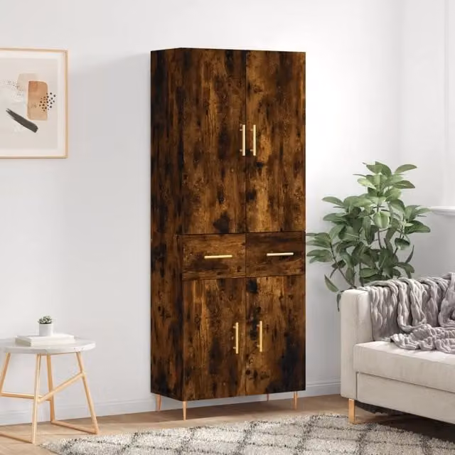 Credenza-Buffet-Armadio da cucina Rovere Fumo 69,5x34x180 cm in Legno Multistrato 735497