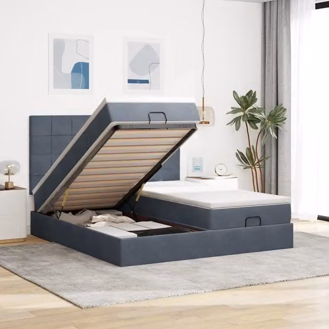 Letto con contenitore a sollevamento vidaXL in velluto grigio e bianco con materasso L/P/H: 180 x 200 x 28 cm – 1