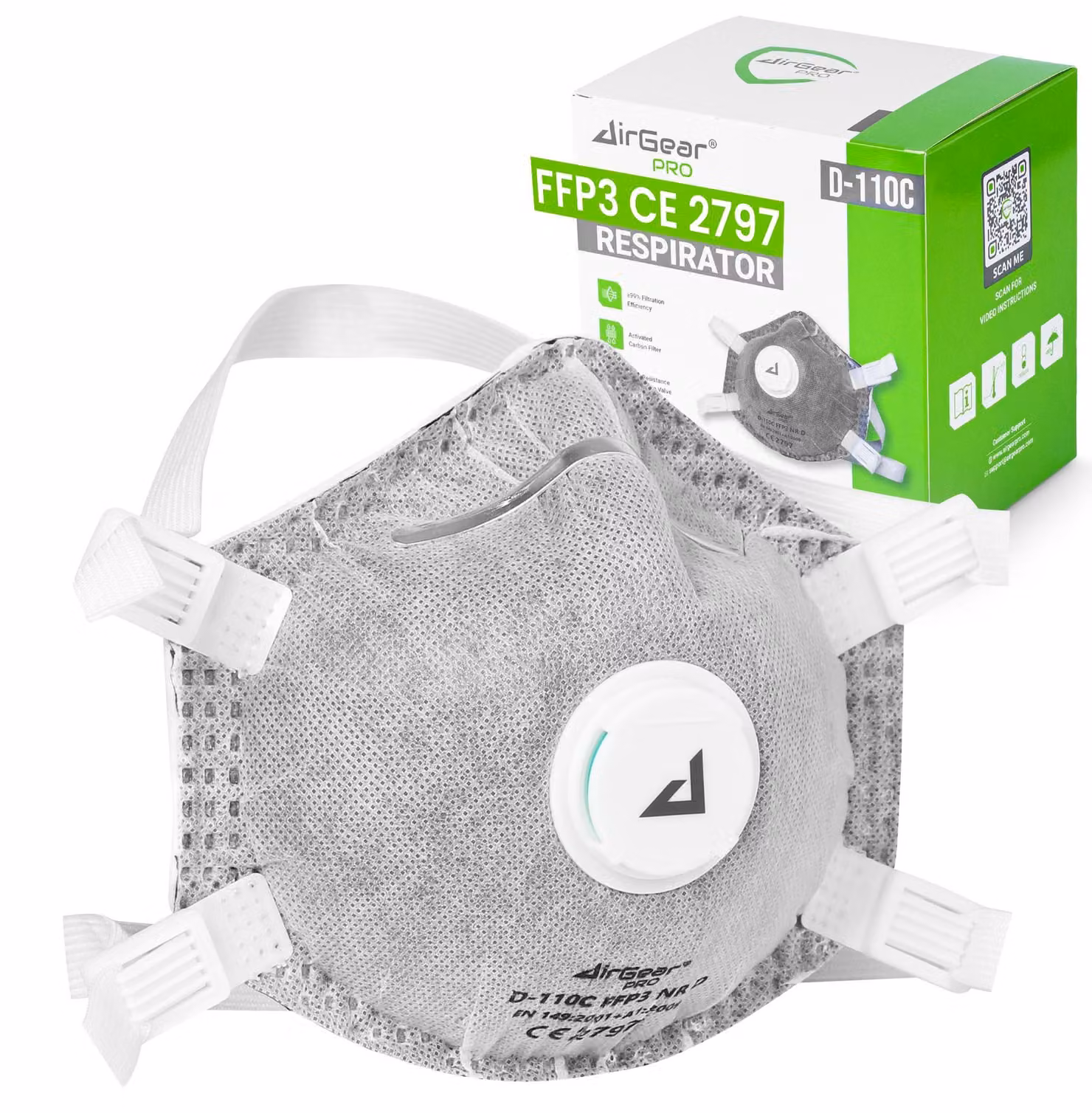 Mascherina antipolvere FFP3, confezione da 20 pezzi, con valvola, protezione respiratoria