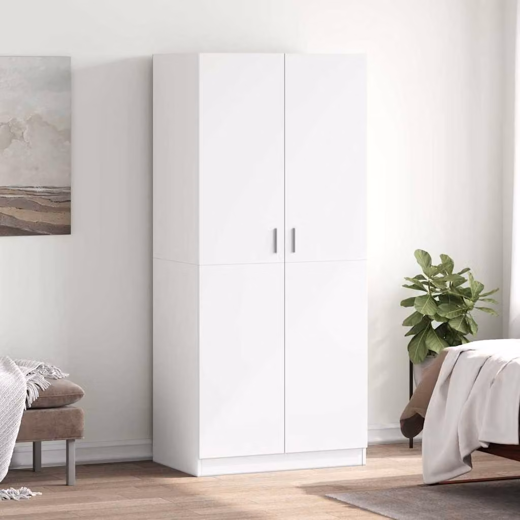 vidaXL Armadio Bianco Moderno in Legno e MDF con Ante a Battente L: 80 cm, P: 52 cm, H: 180 cm