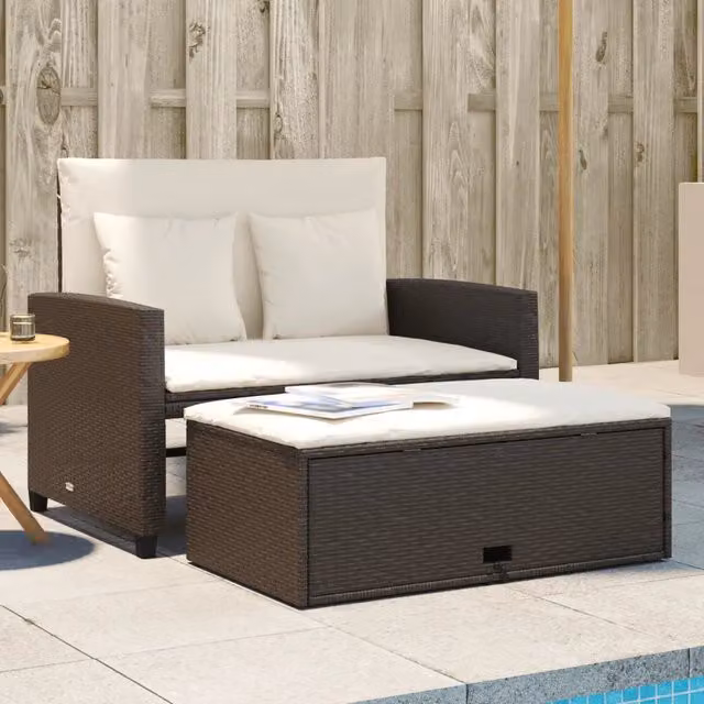 Divano da Giardino a 2 Posti con Cuscini-Sofa da Giardino-Divano da esterno in Polyrattan Marrone 230209