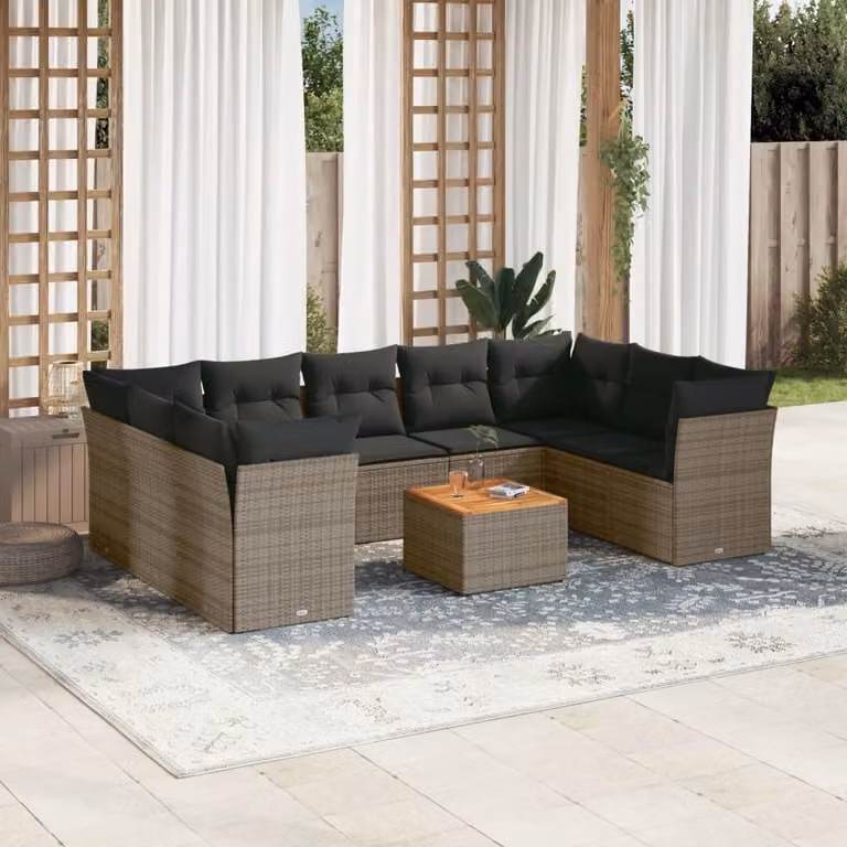 Maison Exclusive - Set Divano da Giardino 10 pz con Cuscini Grigio in Polyrattan