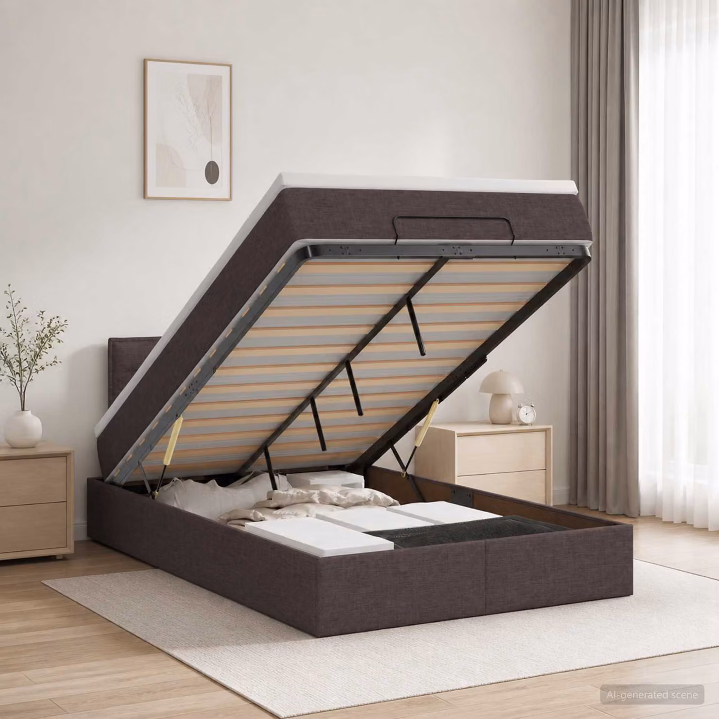 vidaXL Letto Ottomano con Materasso e LED Marrone Scuro 120 x 200 cm