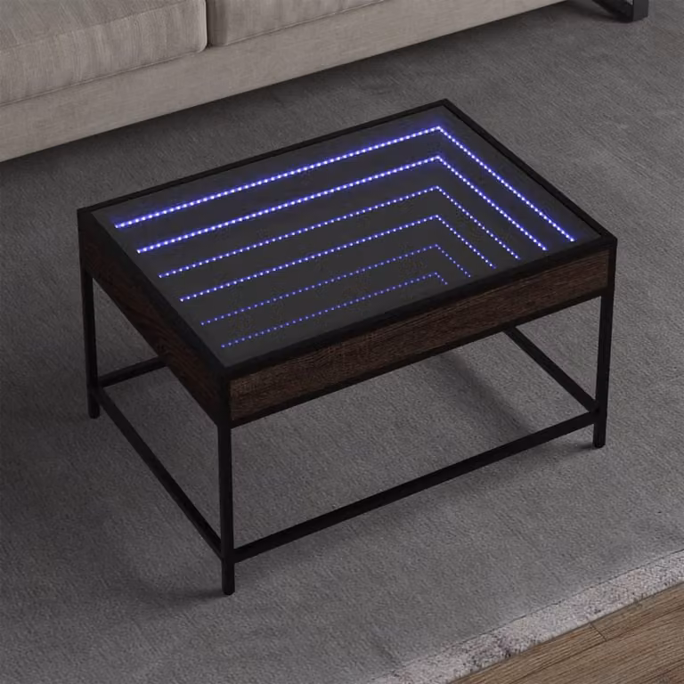 vidaXL Tavolino da Salotto Moderno con LED in Rovere Marrone L: 70 cm, P: 50 cm, H: 41 cm