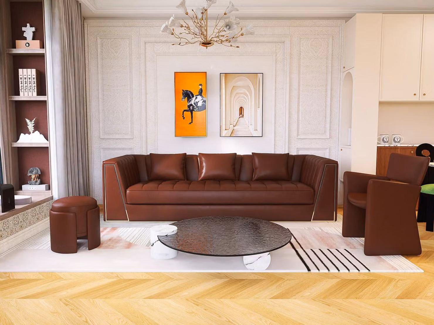 Soggiorno - Sedute - Set divano 3+1 posti - Design - Pouf - Set moderno - 4 pezzi