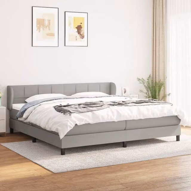 Letto Ibrido vidaXL con Giroletto a Molle e Materasso in Tessuto Grigio e Bianco L/P/H: 200 x 203 x 88 cm – 1