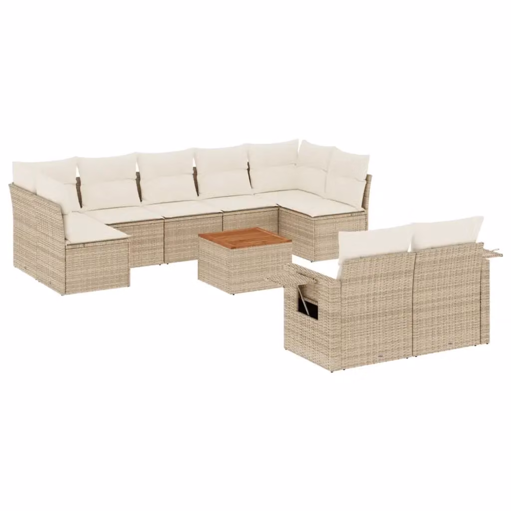 Set Divano da Giardino VIDAXL in Polyrattan con 10 Cuscini Beige per Adulti – 2