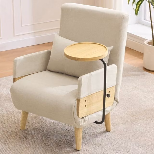 Poltrona trasformabile 3 in 1 con schienale regolabile; vassoio girevole e cuscino; beige