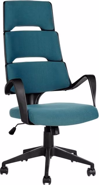 Sedia ufficio in materiale sintetico blu e nero struttura in metallo schienale regolabile e girevole ufficio