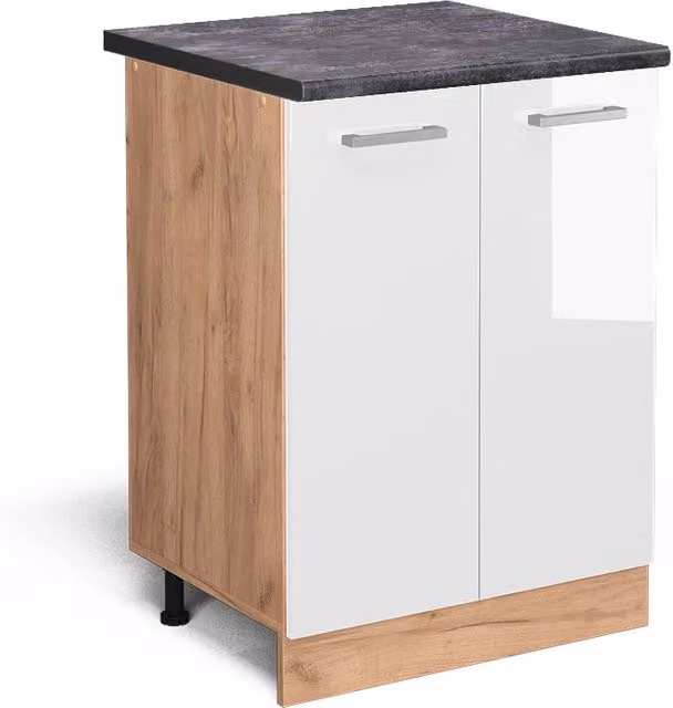 Mobiletto base cucina R-Line Bianco lucido/Rovere dorato 60 cm, PL Antracite Vicco