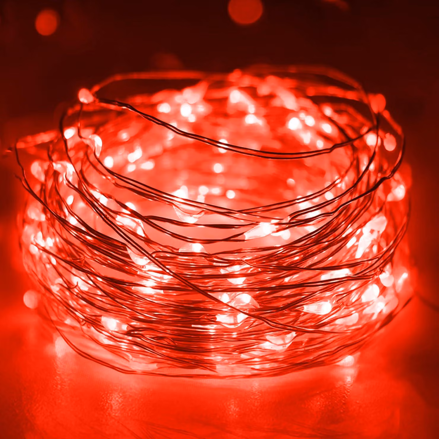 Catena luminosa con timer, 30 LED, colore rosso, lunghezza 3 metri, impermeabile, filo di rame