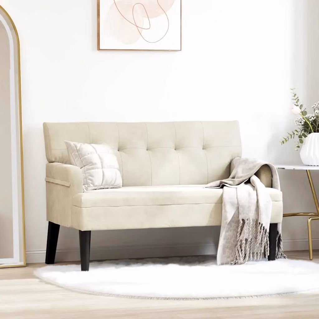 Panca Chesterfield vidaXL in velluto beige L: 112 cm, P: 65,5 cm, H: 75 cm