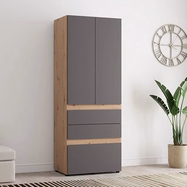 Armadio da camera da letto DMORA Venas con ante a battente, interno con appendiabiti e ripiani, finitura opaca, L: 79 cm, H: 208 cm, colore Antracite