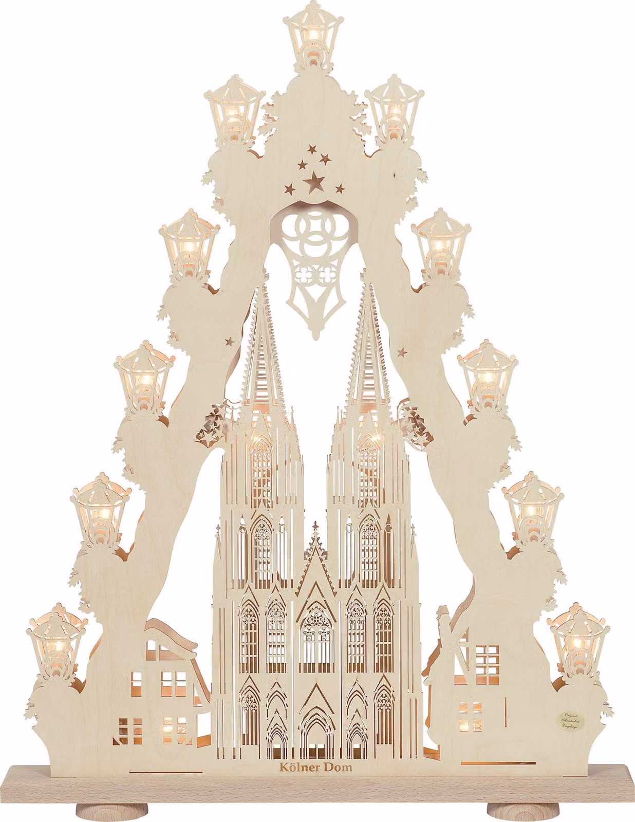 Schwibbogen del Duomo di Colonia con illuminazione interna a LED, colore naturale, dimensioni 52x67x6 cm. Nuovo