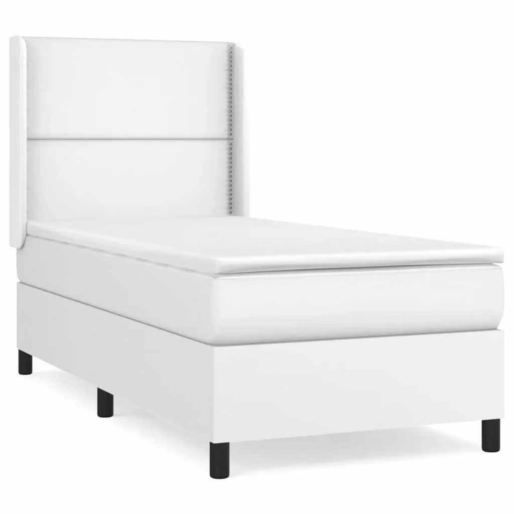 Letto con Giroletto a Molle e Materasso Ibrido vidaXL in Similpelle Bianco L/P/H: 203 x 103 x 128 cm – 2