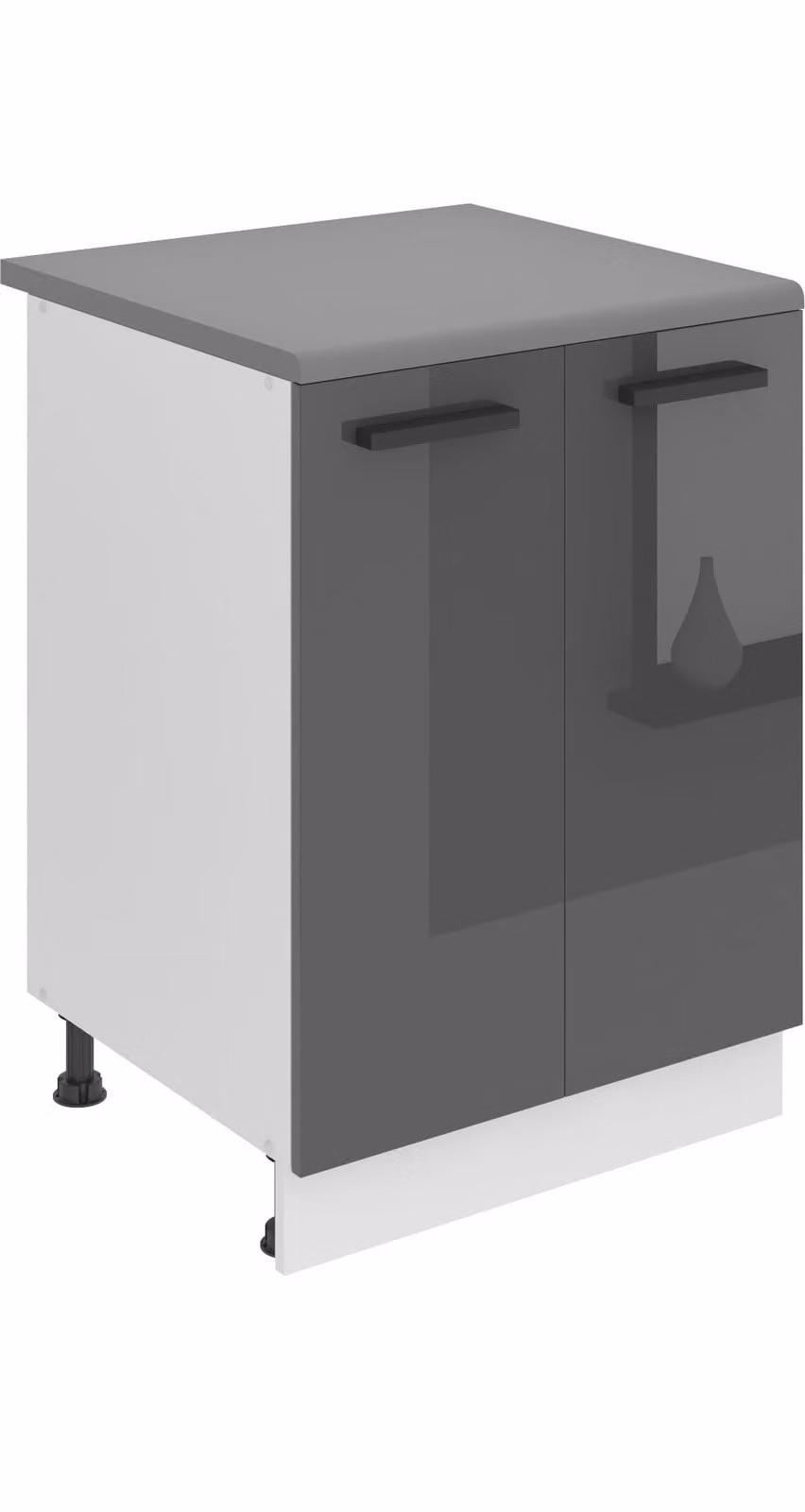 Base da cucina Belini, base da cucina larga 60 cm. SD2 Base per cucina con piano di lavoro. Mobile da cucina a 2 ante, argento lucido