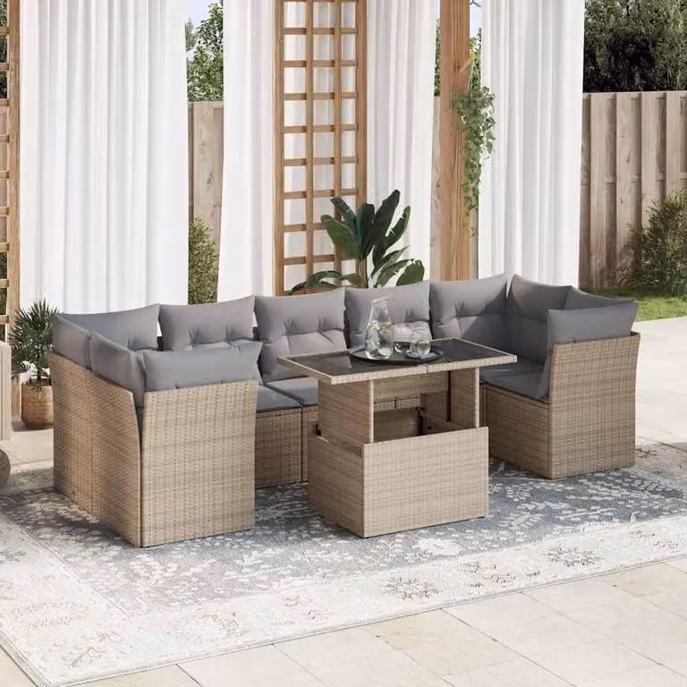 Set Divano da Giardino vidaXL 8 pz in Polyrattan con Cuscini Beige e Grigio