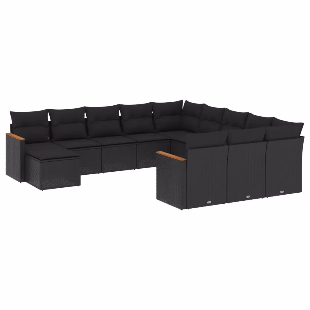 vidaXL Set Divani da Giardino 12 pz a Forma a U in Polyrattan Nero con Cuscini e Struttura in Acciaio – 2