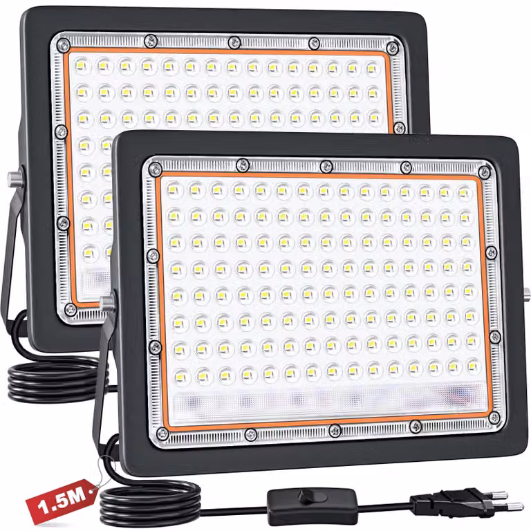 Faretto LED, confezione da 2, 100W, 10000 lumen, grado di protezione IP66, luce bianca fredda, 6500K