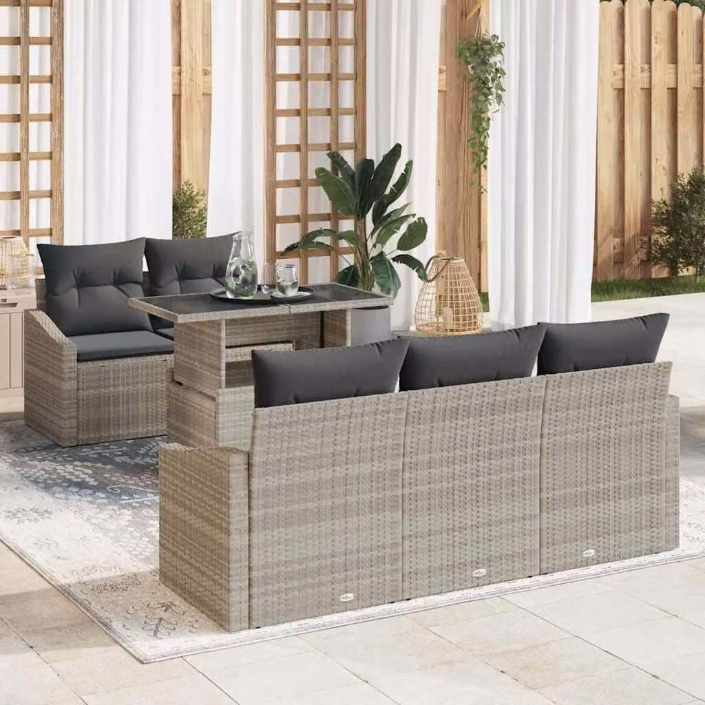 Maison Exclusive - Set da giardino con divano, 6 pezzi, color grigio chiaro, in rattan sintetico