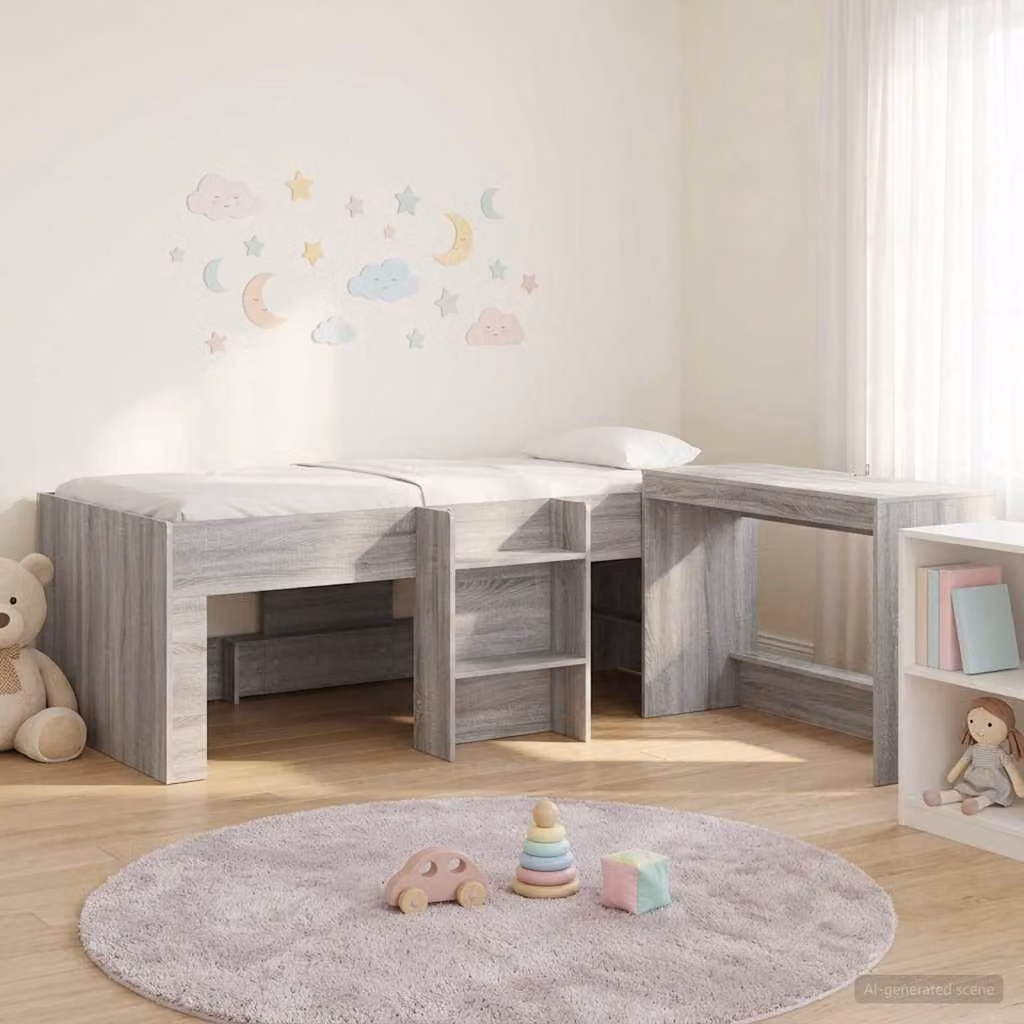 Set di Letto con Scrivania vidaXL in Legno Ingegnerizzato, Colore Grigio, L/P/H: 120 x 203 x 111 cm
