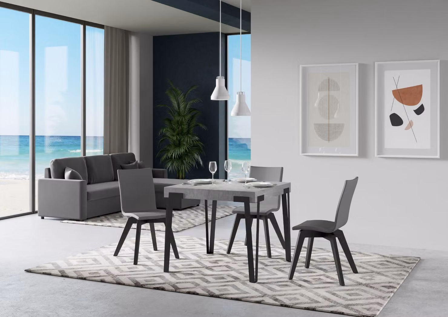 ITAMOBY - Tavolo allungabile 90/246x90 cm Rio cemento gambe antracite