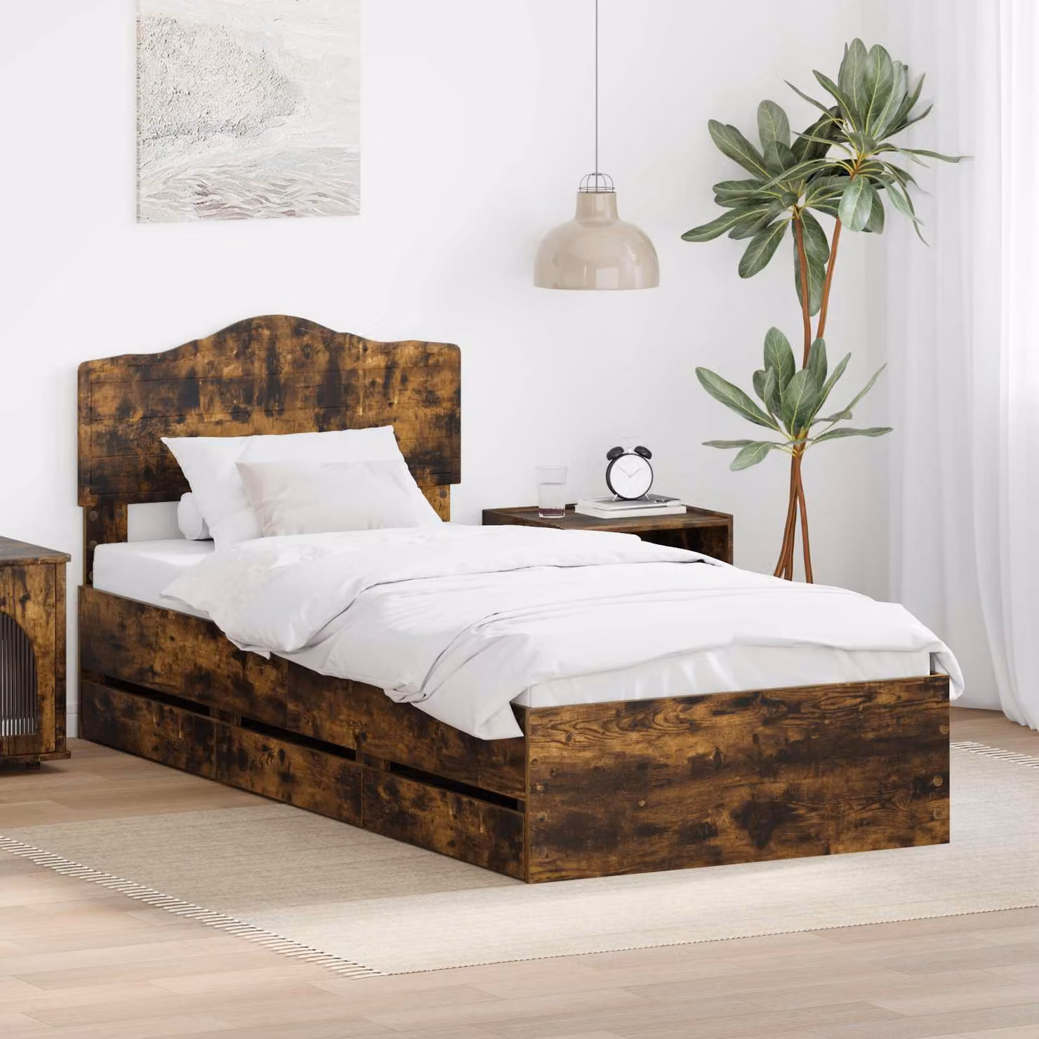 Struttura del letto con cassetto vidaXL in rovere fumé, L 100 x P 200 cm