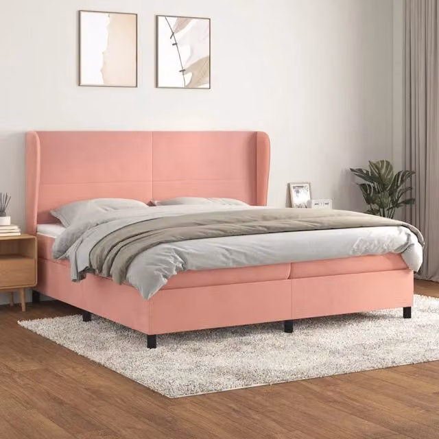 Letto Ibrido con Giroletto a Molle e Materasso vidaXL in Velluto Rosa e Bianco L/P/H: 200 x 200 x 128 cm – 1