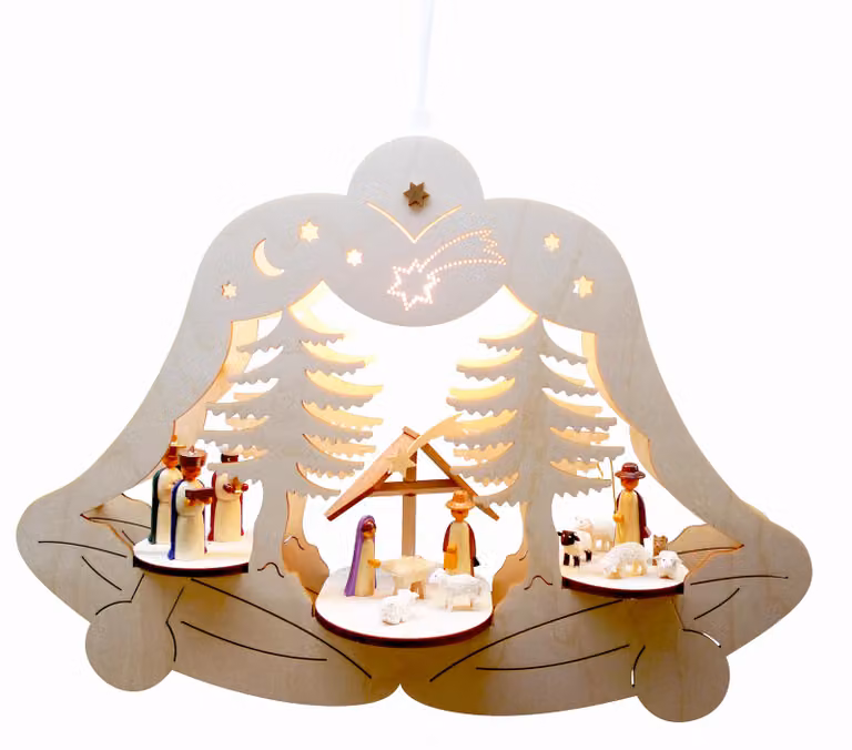 Decorazione per finestre, immagine della Sacra Famiglia, motivo naturale, con illuminazione. Dimensioni: 37x28x10 cm. NUOVO