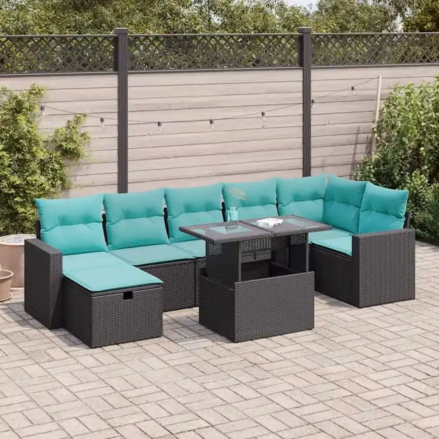 Set Divano da Giardino 8pz con Cuscini Grigio Polyrattan Acacia 3327827