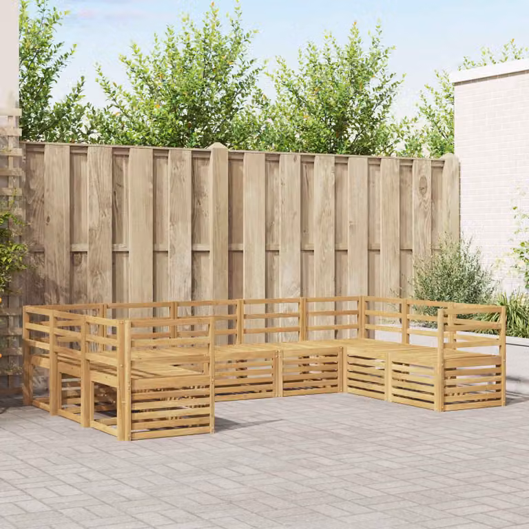 Set di divani da giardino a forma di U vidaXL in legno di acacia massello marrone con cuscini inclusi
