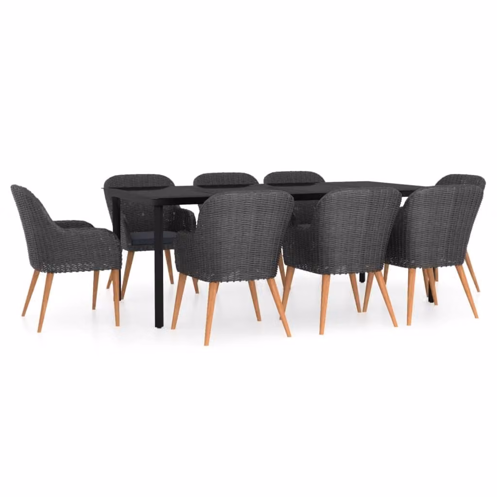Set da Pranzo da Giardino 9 pz con Cuscini Nero
