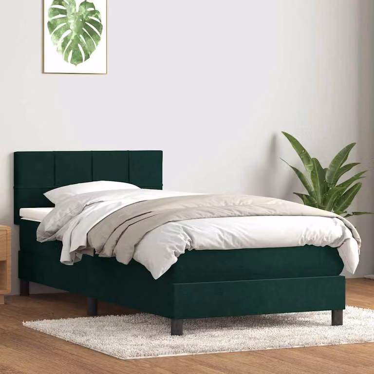 Giroletto a molle con materasso ibrido vidaXL in velluto verde scuro, L: 80 cm, P: 223 cm, H: 88 cm