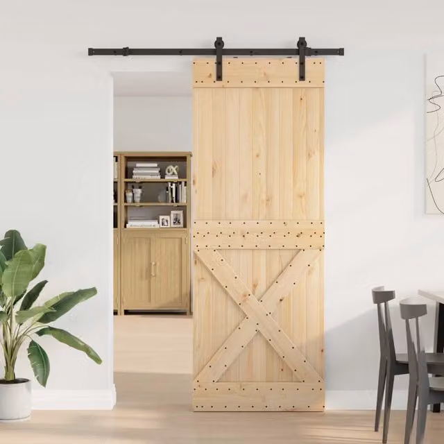 Porta scorrevole moderna vidaXL in legno e acciaio, Colore: Marrone e Nero, L: 152,5 cm, H: 210 cm