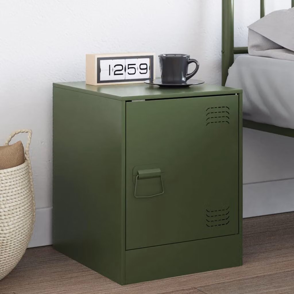 Comodino vidaXL in acciaio verde oliva opaco L: 34,5 cm, P: 39 cm, H: 44 cm