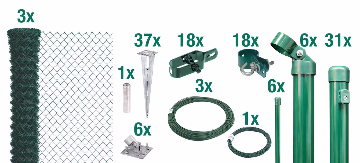 Alberts 631949 Recinzione in rete metallica come set completo di recinzione, con manicotto a terra carrabile, verde, altezza 200 cm, lunghezza 75 m