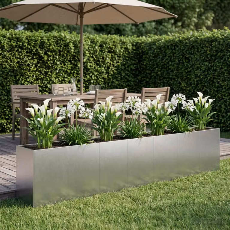 Vaso da giardino vidaXL in acciaio inox color argento L: 280 cm, P: 40 cm, H: 60 cm