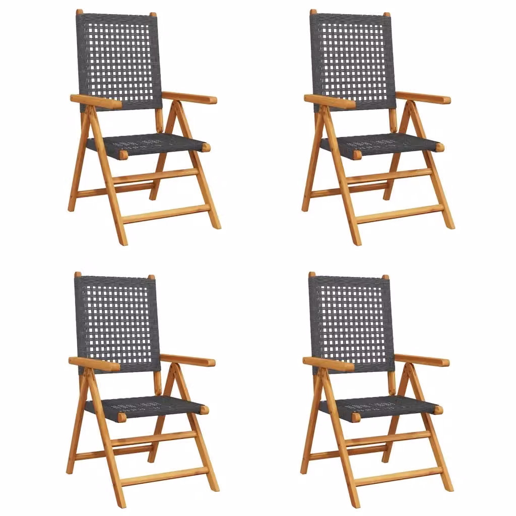 Set di 4 sedie da giardino reclinabili vidaXL in polyrattan nero e legno di acacia oliato con braccioli – 2