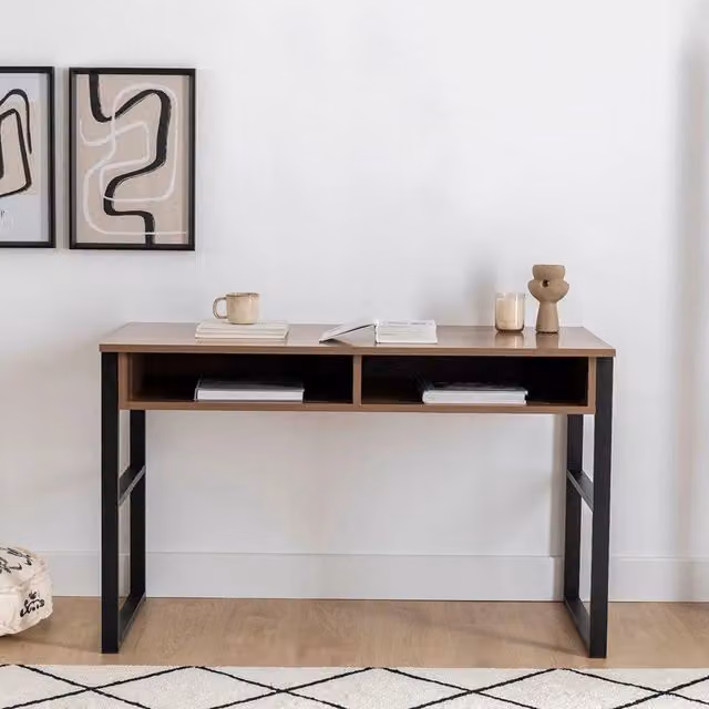 Scrivania Samo con 3 ripiani, Marrone Noce e Nero, L: 120 cm, P: 60 cm, H: 75 cm – 1